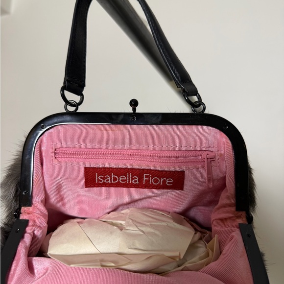 Isabella Fiore Gray Rabbit Fur Frame Bag Clasp Clutch - Picture 3 of 3